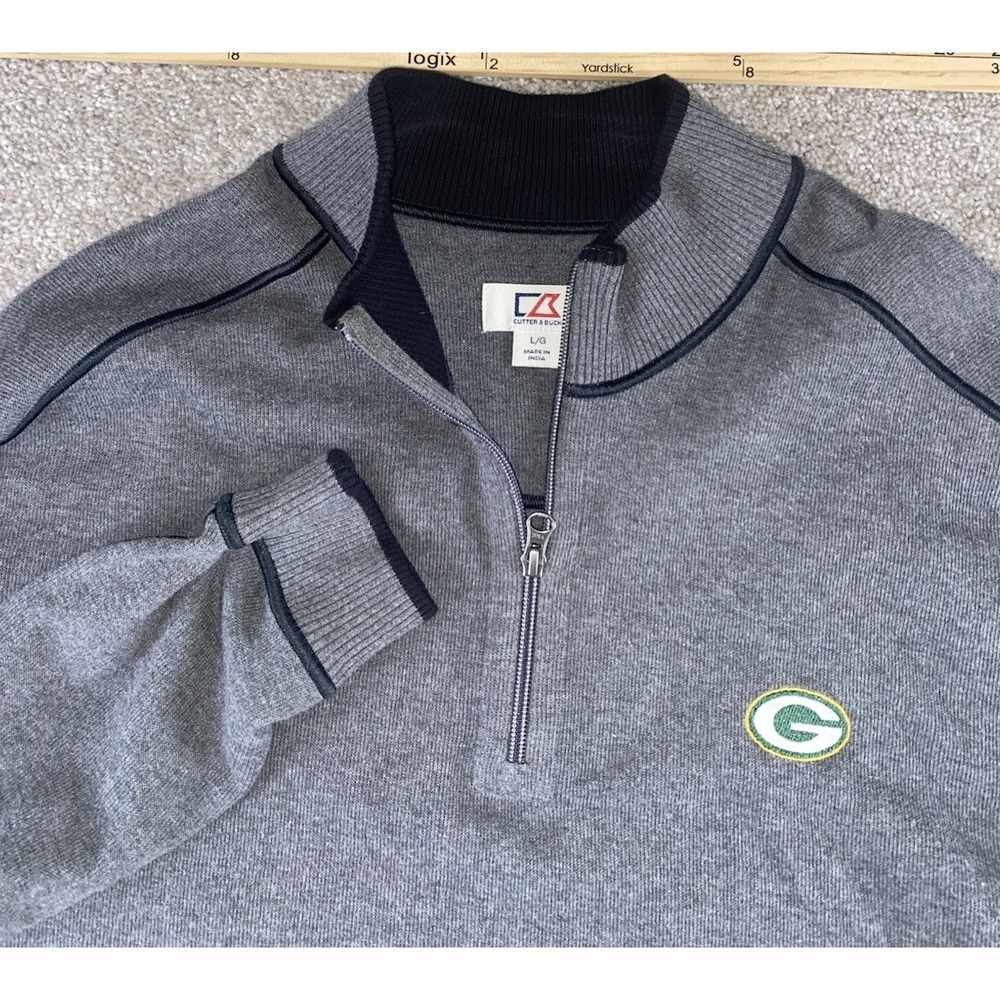 Cutter & Buck 1/4 Zip Green Bay Packers Sweater Jacket NFL Cotton Mens Large